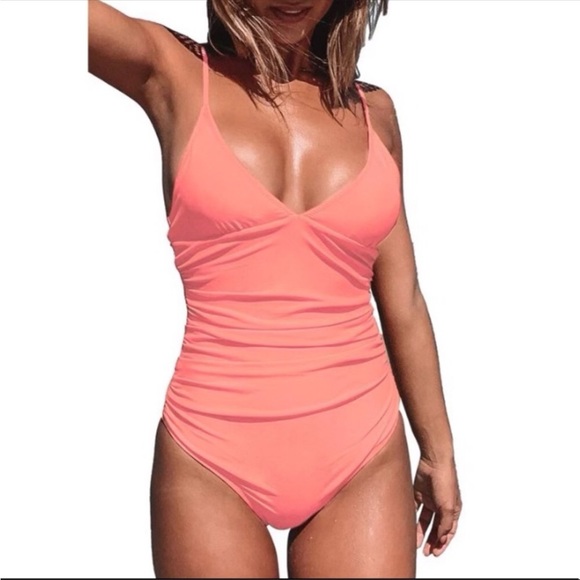 Cupshe Swim Cupshe Pink Ruched Side One Piece Swimsuit Nwt Poshmark